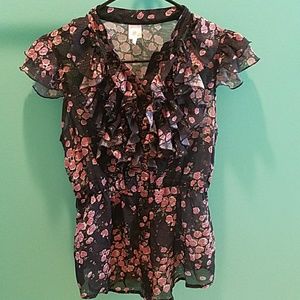 Floral Ruffle Button Up